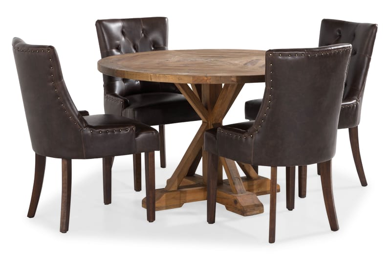 Lyon Spisebordssæt Rund med 4 st Tuva Lænestol Konstläder - Træ/Sort PU - Spisebordssæt
