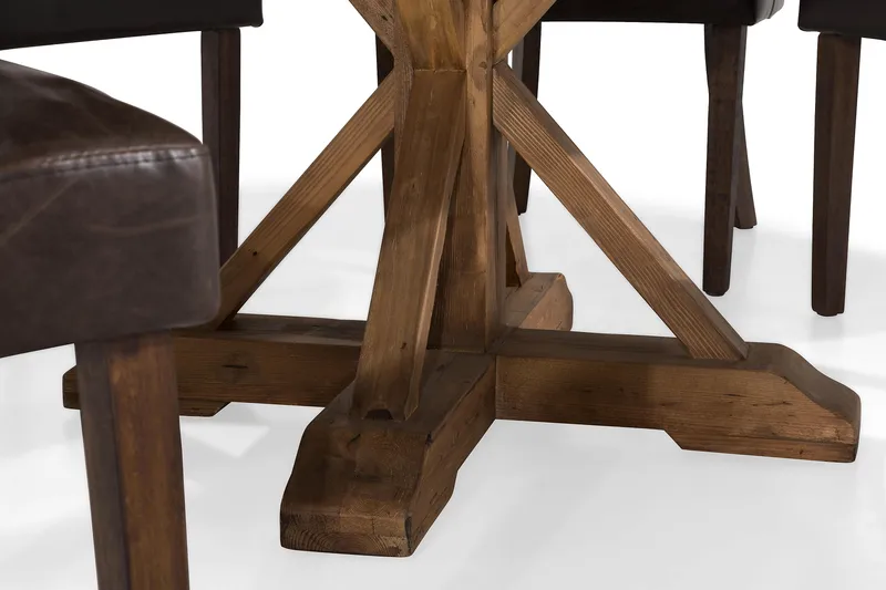 Lyon Spisegruppe 150 cm Rundt Mørkt Træ med 6 Tuva Stole - Vintage Elm / Brun PU - Møbler - Borde - Spisebordssæt