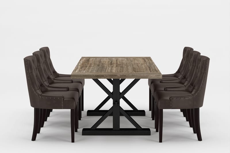 Lyon Premium Spisegruppe 200-290 cm + 6 Tuva St, Brun/Sort