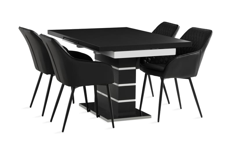 Macahan Udvideligt Spisebordssæt 140 cm + 4 Valleviken Stol - Hvid/Sort - Spisebordssæt