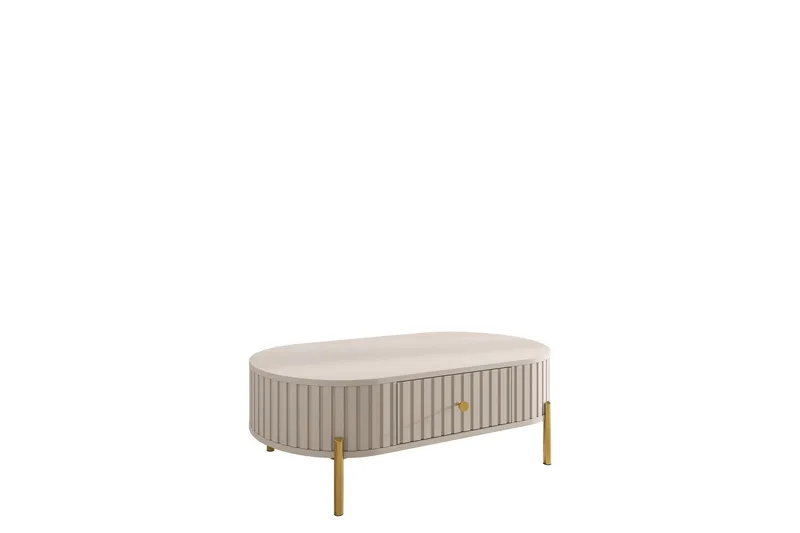 Maggio Ovalt Sofabord 100 cm med Skuffer i Træ og Metal, Beige