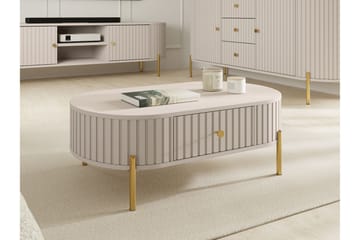 Maggio Ovalt Sofabord 100 cm med Skuffer i Træ og Metal - Beige - Møbler - Borde - Sofabord