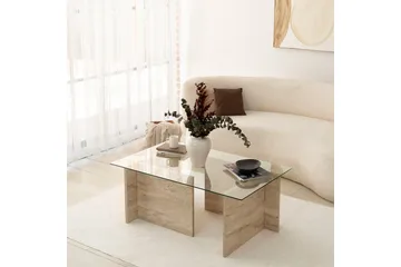 Malpani 105 cm Rektangulært Sofabord i Sten og Glas - Klar - Møbler - Borde - Sofabord