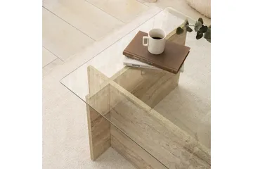 Malpani 105 cm Rektangulært Sofabord i Sten og Glas - Klar - Møbler - Borde - Sofabord