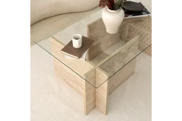 Malpani 105 cm Rektangulært Sofabord i Sten og Glas - Klar - Møbler - Borde - Sofabord