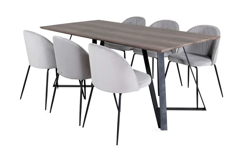 Malvina spisebordssæt 180 cm inkl. 6 Foyos stole, Grå/Sort