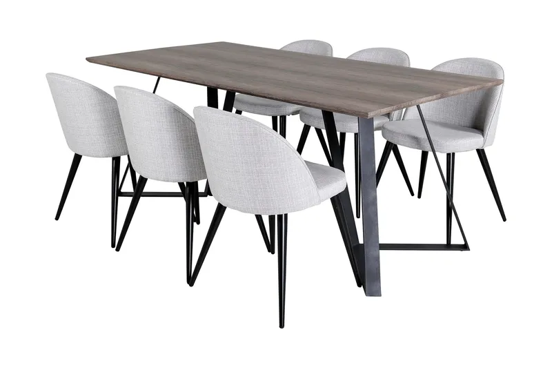 Malvina Spisebordssæt 180 cm inkl 6 Sedavi Stole, Grå/Sort