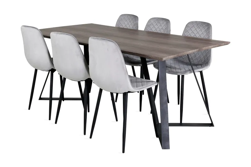 Malvina spisebordssæt 180 cm inkl. 6 Ypas stole, Grå/Sort