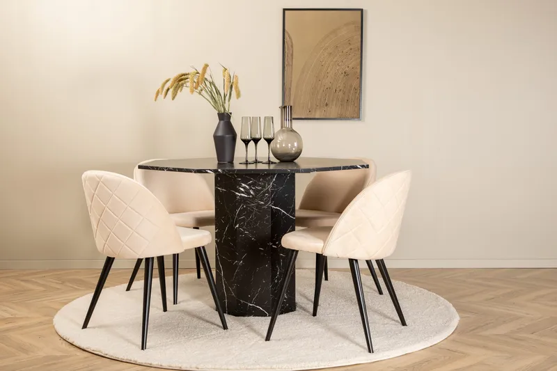 Marbs rundt spisebord med 4 stk. Velvet spisebordsstole