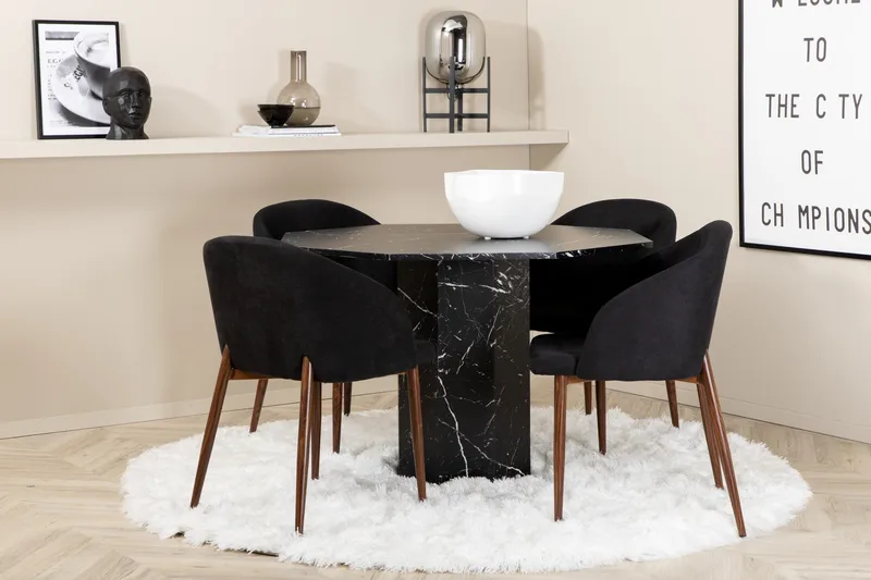 Marbs rundt spisebordssæt 110 cm inkl. 4 Kullersbro stole, Sort/Brun