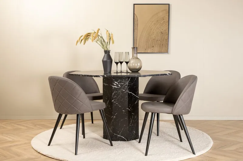 Marbs Spisebord 110 cm Rundt med 4 Velvet Stitches Spisebordsstole