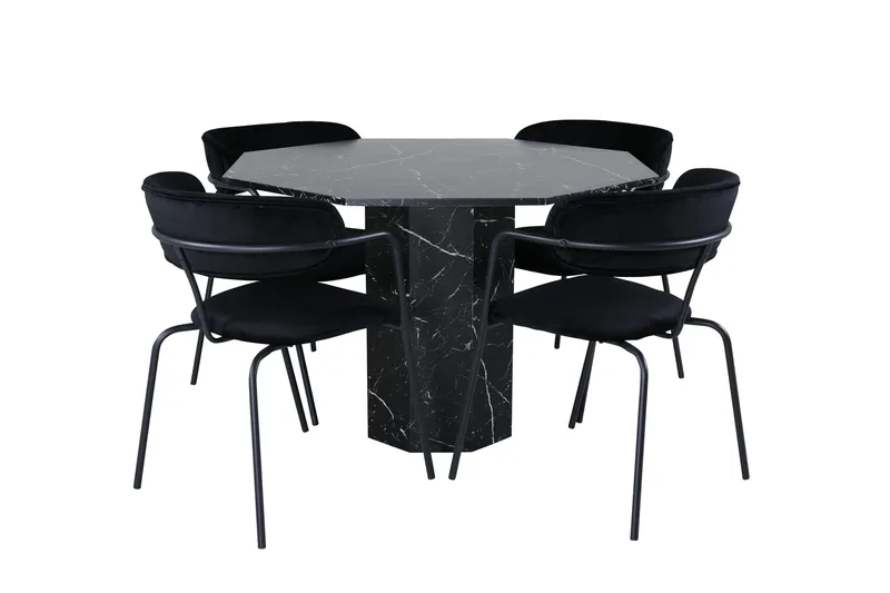 Marbs Spisebordssæt 110 cm Rund med 4 Arrow Stole, Svart
