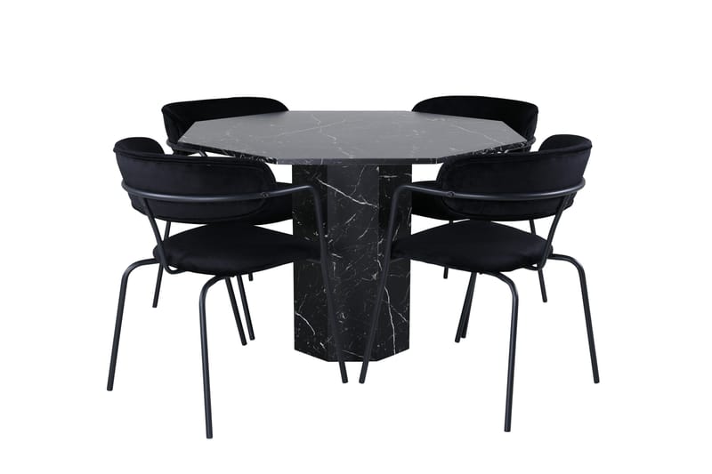 Marbs Spisebordssæt 110 cm Rund med 4 Arrow Stole, Svart
