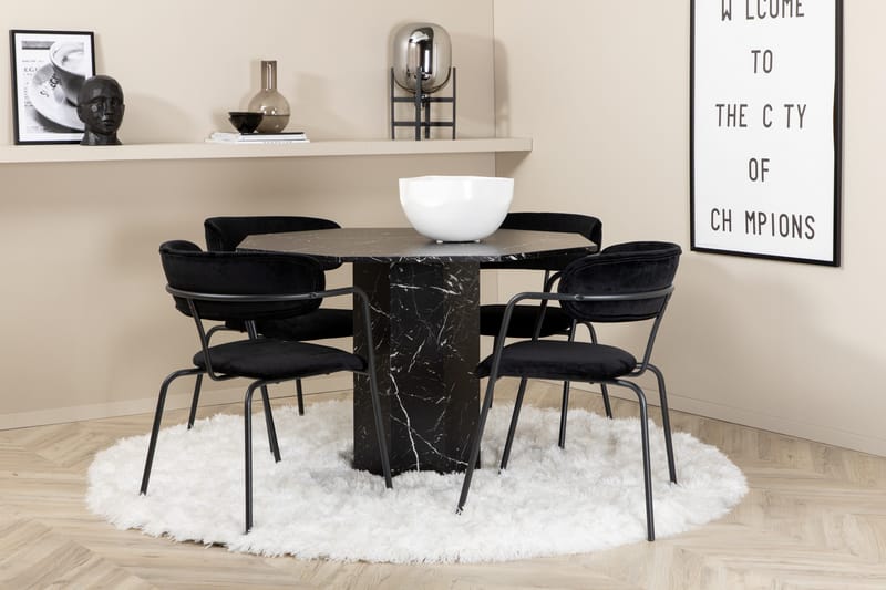 Marbs Spisebordssæt 110 cm Rund med 4 Arrow Stole - Svart - Møbler - Borde - Spisebordssæt