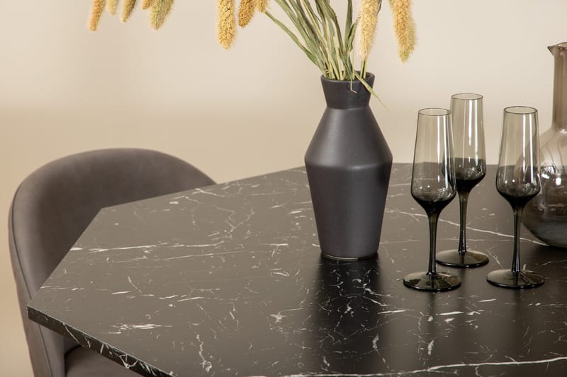 Marbs Spisebordssæt 110 cm Rund med 4 Velvet Stole - Grå - Møbler - Borde - Spisebordssæt