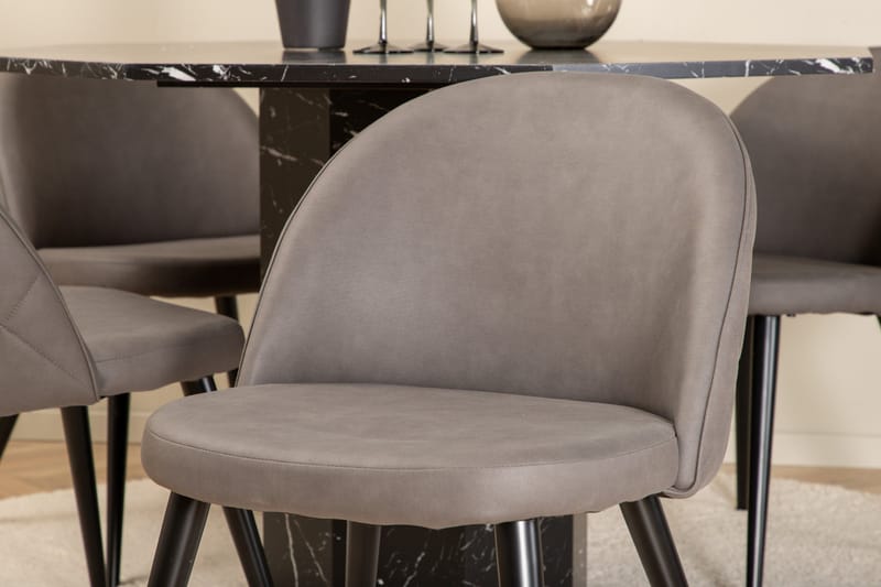 Marbs Spisebordssæt 110 cm Rund med 4 Velvet Stole - Grå - Møbler - Borde - Spisebordssæt