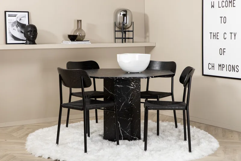 Marbs Spisebordssæt 110 cm Rund med 4 Polly Stole, Svart