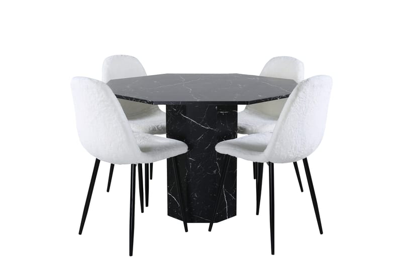 Marbs Spisebordssæt 110 cm Rund med 4 Polar Stole, Svart