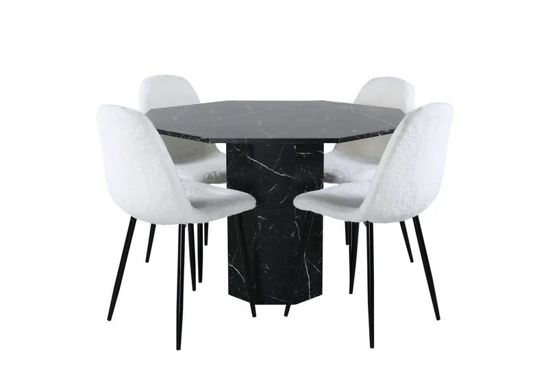 Marbs Spisebordssæt 110 cm Rund med 4 Polar Stole, Svart