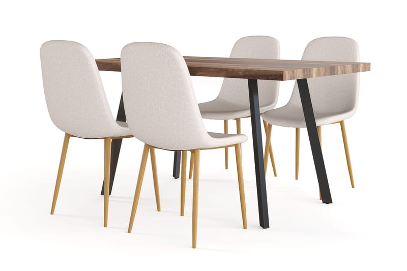 Marcelen Spisebord Udtræksbord med tillægsplade + 4 stk Nibe stol beige med egetræben, Brun/Beige
