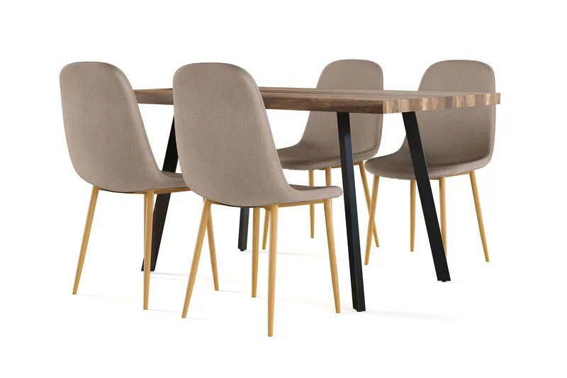 Marcelen Spisebord Udtræksbord med tillægsplade + 4 stk Nibe stol brun med egetræben, Brun