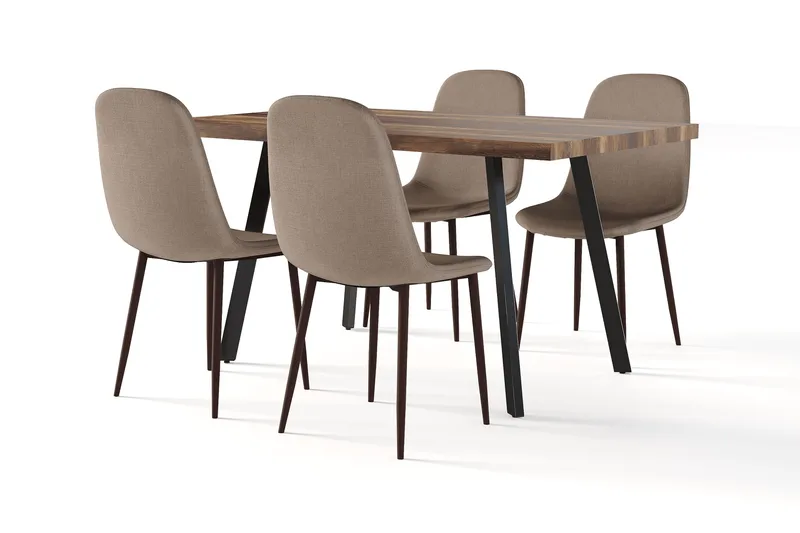 Marcelen Spisebord Udtræksbord med tillægsplade + 4 stk Nibe stol brun med valnøddeben, Brun