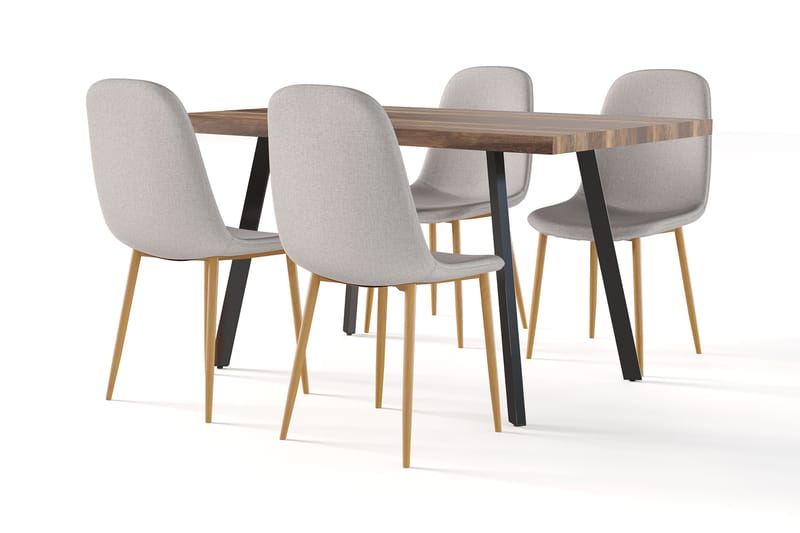 Marcelen Spisebord Udtræksbord med tillægsplade + 4 stk Nibe stol grå med egetræben, Brun/Grå