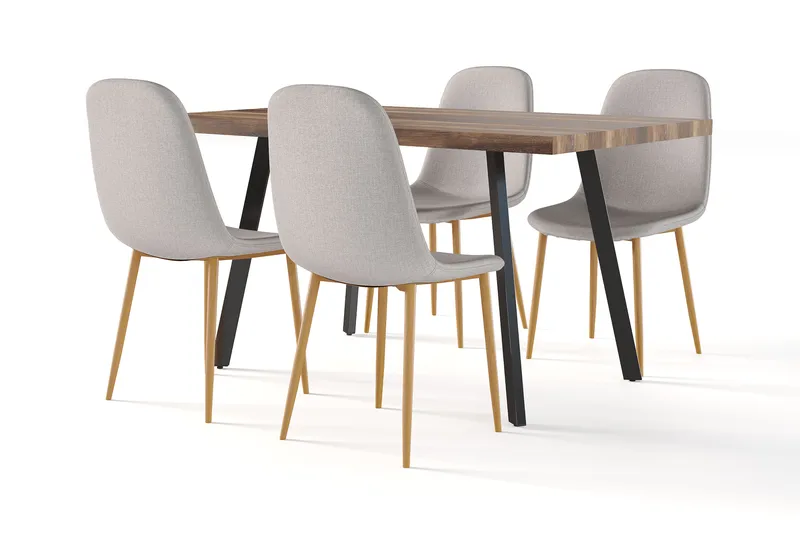 Marcelen Spisebord Udtræksbord med tillægsplade + 4 stk Nibe stol grå med egetræben, Brun/Grå