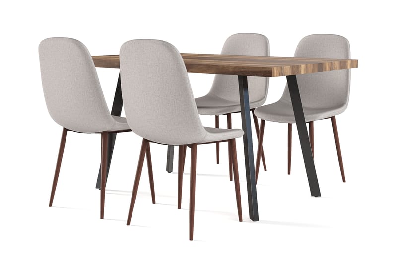 Marcelen Spisebord Udtræksbord med tillægsplade + 4 stk Nibe stol grå med valnøddeben, Brun/Grå