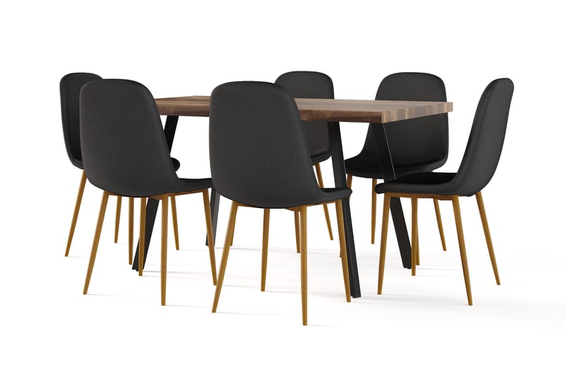Marcelen Spisebord Udtræksbord med tillægsplade + 4 stk Nibe stol sort med egetræben, Brun/Sort