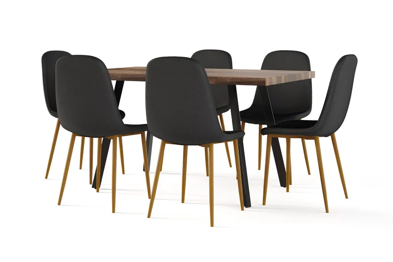 Marcelen Spisebord Udtræksbord med tillægsplade + 4 stk Nibe stol sort med egetræben, Brun/Sort