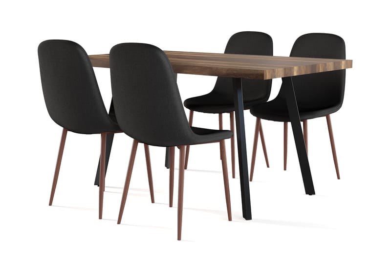 Marcelen Spisebord Udtræksbord med tillægsplade + 4 stk Nibe stol sort med valnøddeben, Brun/Sort