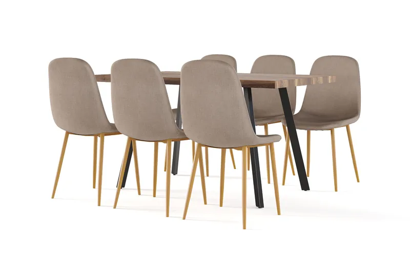 Marcelen Spisebord Udtræksbord med tillægsplade + 6 stk Nibe stol brun med egetræben, Brun