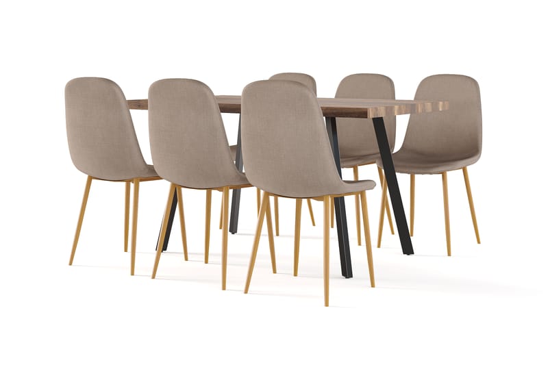 Marcelen Spisebord Udtræksbord med tillægsplade + 6 stk Nibe stol brun med egetræben, Brun