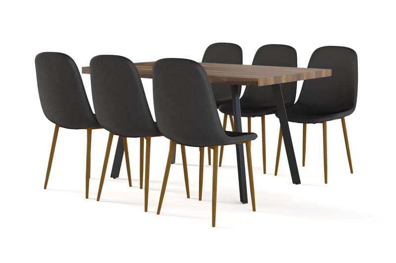 Marcelen Spisebord Udtræksbord med tillægsplade + 6 stk Nibe stol sort med egetræben, Brun/Sort