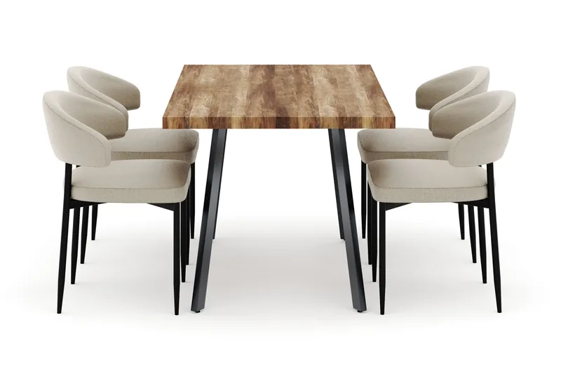 Marcelen Udtrækkeligt Spisebord med 4 Sawako Stole - Brun - Møbler - Borde - Spisebordssæt