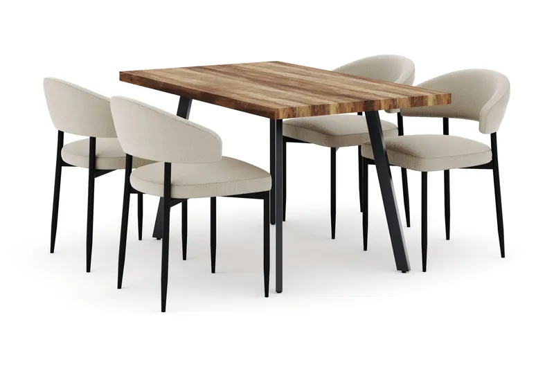 Marcelen Udtrækkeligt Spisebord med 4 Sawako Stole, Brun