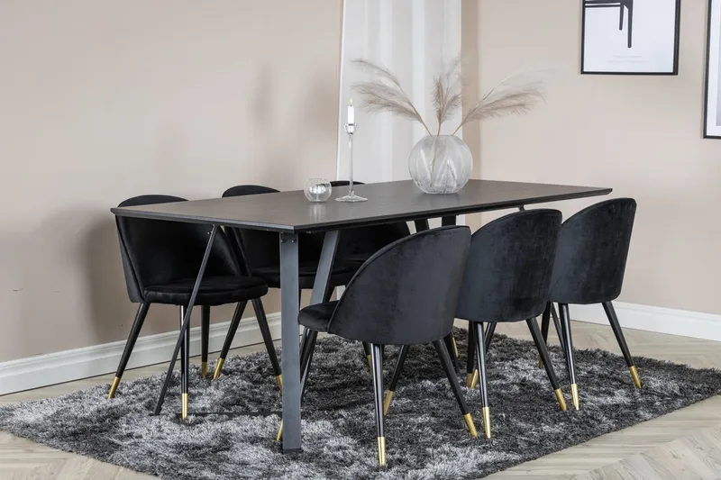 Marina Spisebord 180 cm med 6 Valeri Spisebordsstole i Velour