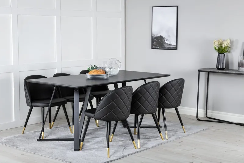 Marina spisebord 180 cm med 6 Velvet Deluxe spisebordsstole