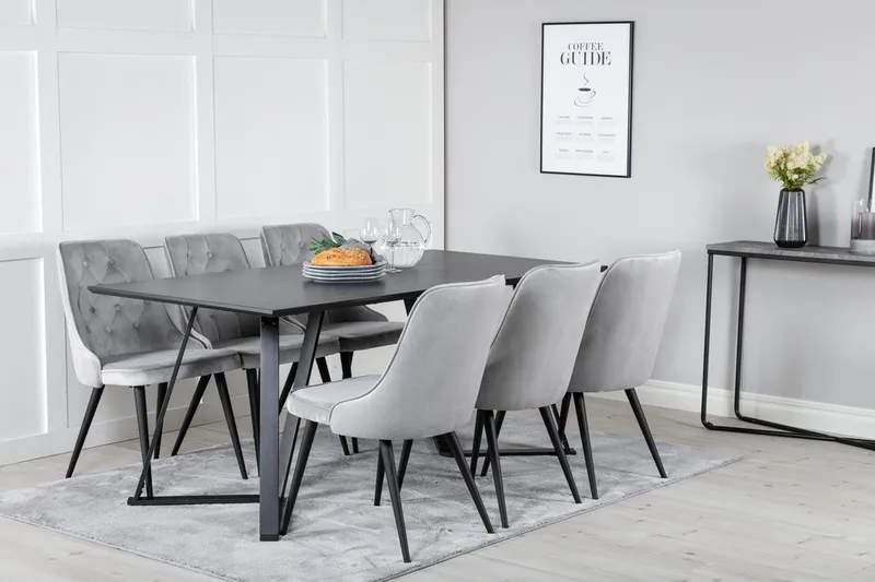 Marina spisebord 180 cm med 6 Velvet Deluxe velourstole