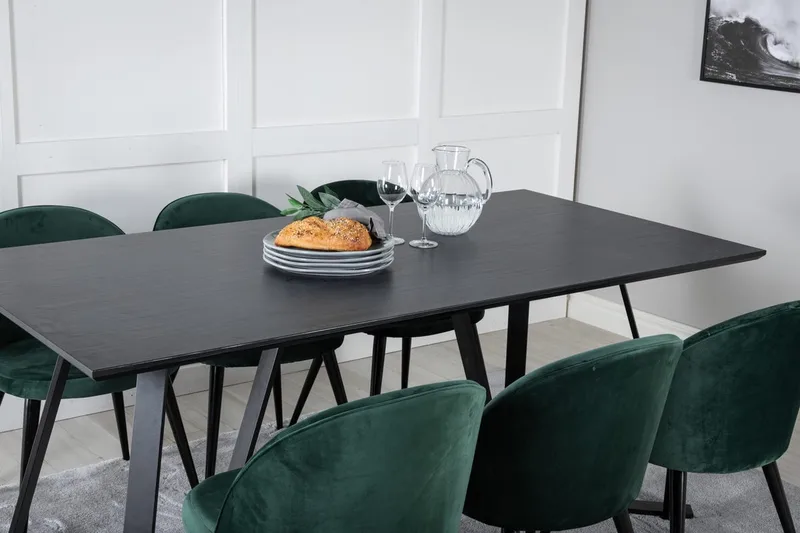 Marina spisebord 180 cm med 6 Velvet velourstole