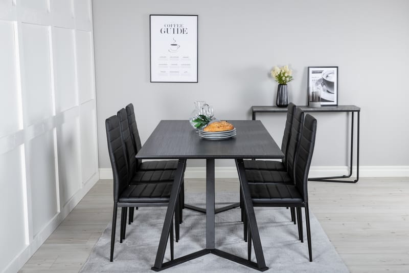 Marina Spisebordssæt 180 cm Rektangulær med 6 Slim Stole - Svart - Møbler - Borde - Spisebordssæt