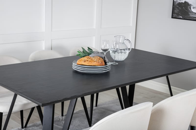 Marina Spisebordssæt 180 cm Rektangul�ær med 6 Velvet Stole - Beige - Møbler - Borde - Spisebordssæt