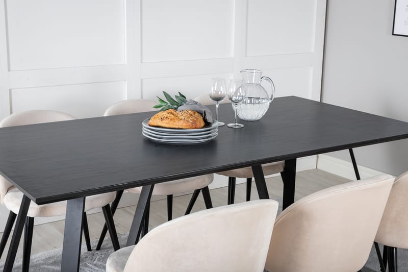 Marina Spisebordssæt 180 cm Rektangul�ær med 6 Velvet Stole - Beige - Møbler - Borde - Spisebordssæt
