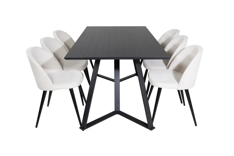 Marina Spisebordssæt 180 cm Rektangulær med 6 Velvet Stole, Beige