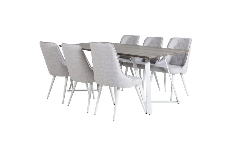 Marina Spisebordssæt 180 cm Rektangulær med 6 Velvet Stole - Lys grå - Møbler - Borde - Spisebordssæt