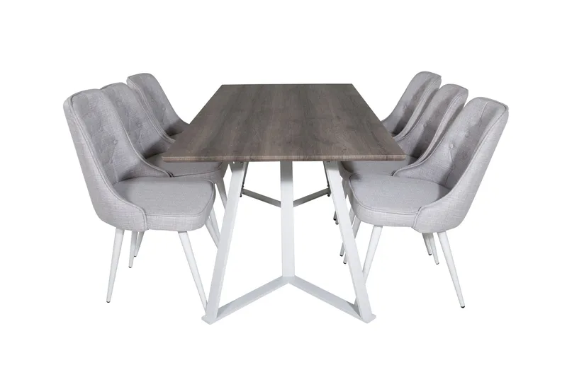 Marina Spisebordssæt 180 cm Rektangulær med 6 Velvet Stole, Lys grå