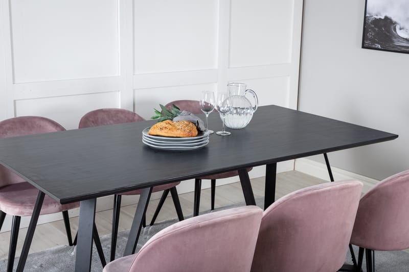 Marina Spisebordssæt 180 cm Rektangulær med 6 Velvet Stole - Svart - Møbler - Borde - Spisebordssæt