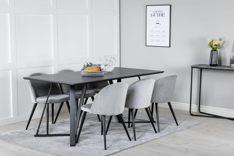 Marina Spisebordssæt 180 cm Rektangulær med 6 Velvet Stole - Svart - Møbler - Borde - Spisebordssæt