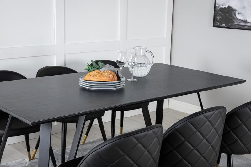 Marina Spisebordssæt 180 cm Rektangul�ær med 6 Velvet Stole - Svart - Møbler - Borde - Spisebordssæt